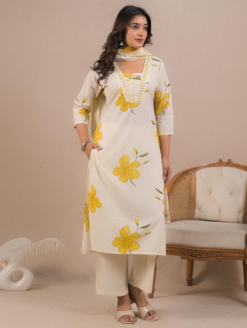 women three quarter sleeve kurta pant with dupatta set - 21962201 - Standard Image - 1
