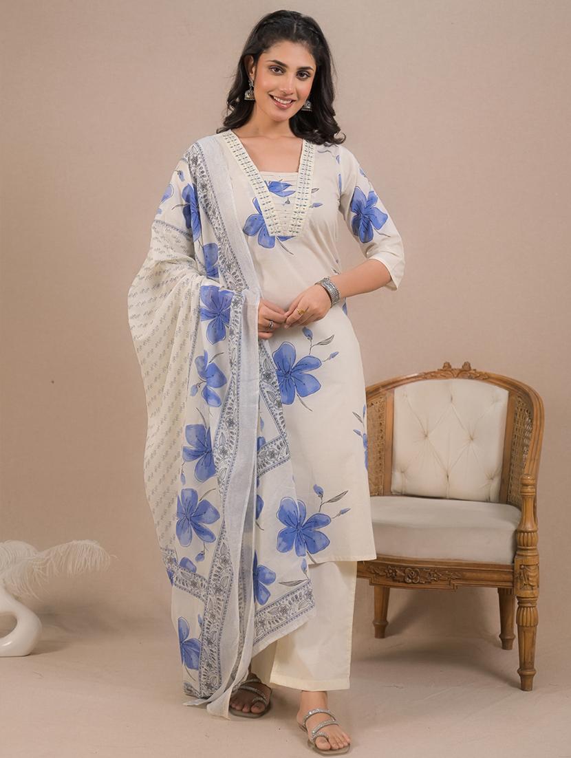 women three quarter sleeve kurta pant with dupatta set - 21962202 -  Zoom Image - 0