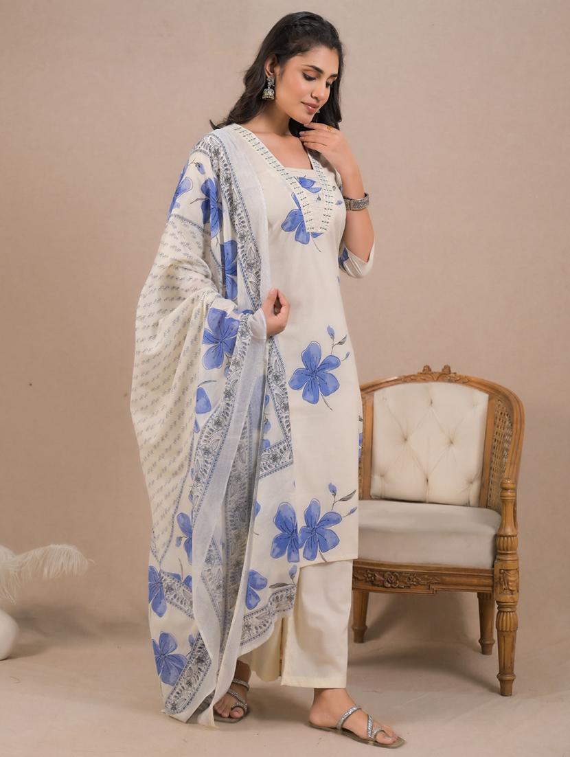 women three quarter sleeve kurta pant with dupatta set - 21962202 - Standard Image - 4