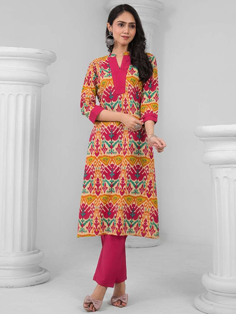 women printed three quarter sleeve kurta pant set - 21962211 -  Standard Image - 1