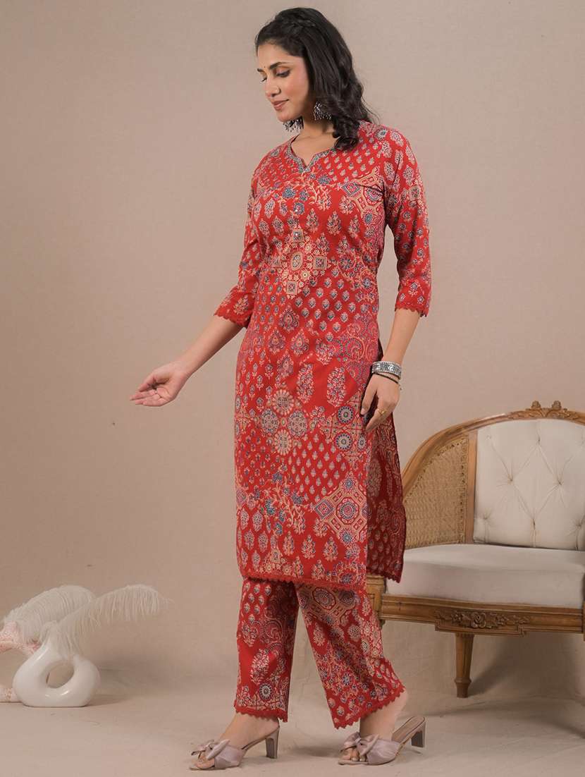 women printed three quarter sleeve kurta pant set - 21962214 -  Standard Image - 1
