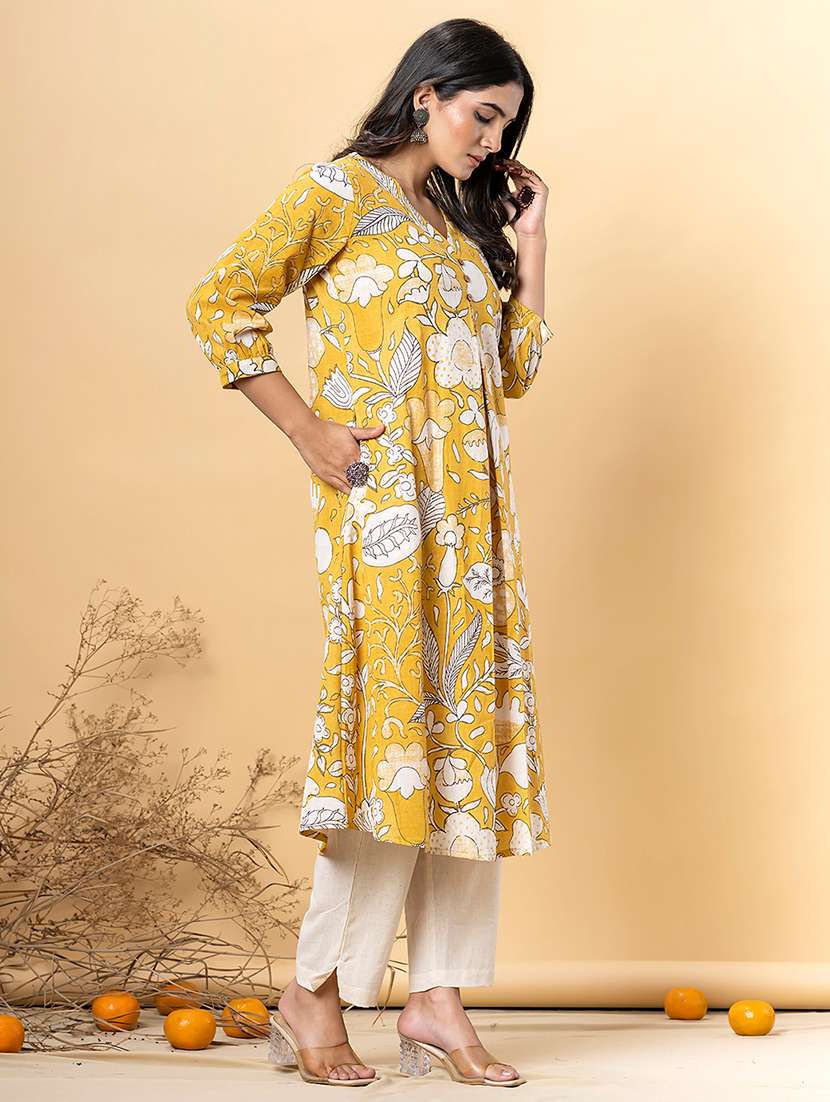 women printed three quarter sleeve kurta pant set - 21962219 -  Standard Image - 1