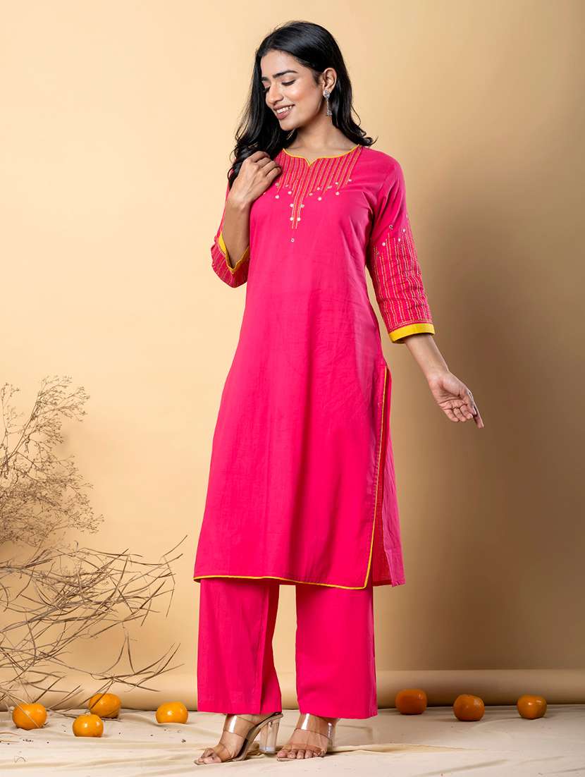 women printed three quarter sleeve kurta pant set - 21962227 -  Standard Image - 1