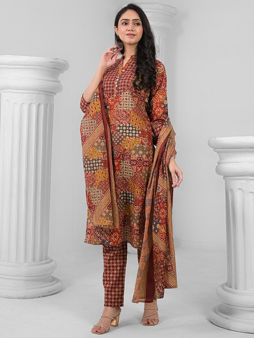 women three quarter sleeve kurta pant with dupatta set - 21962228 - Standard Image - 1