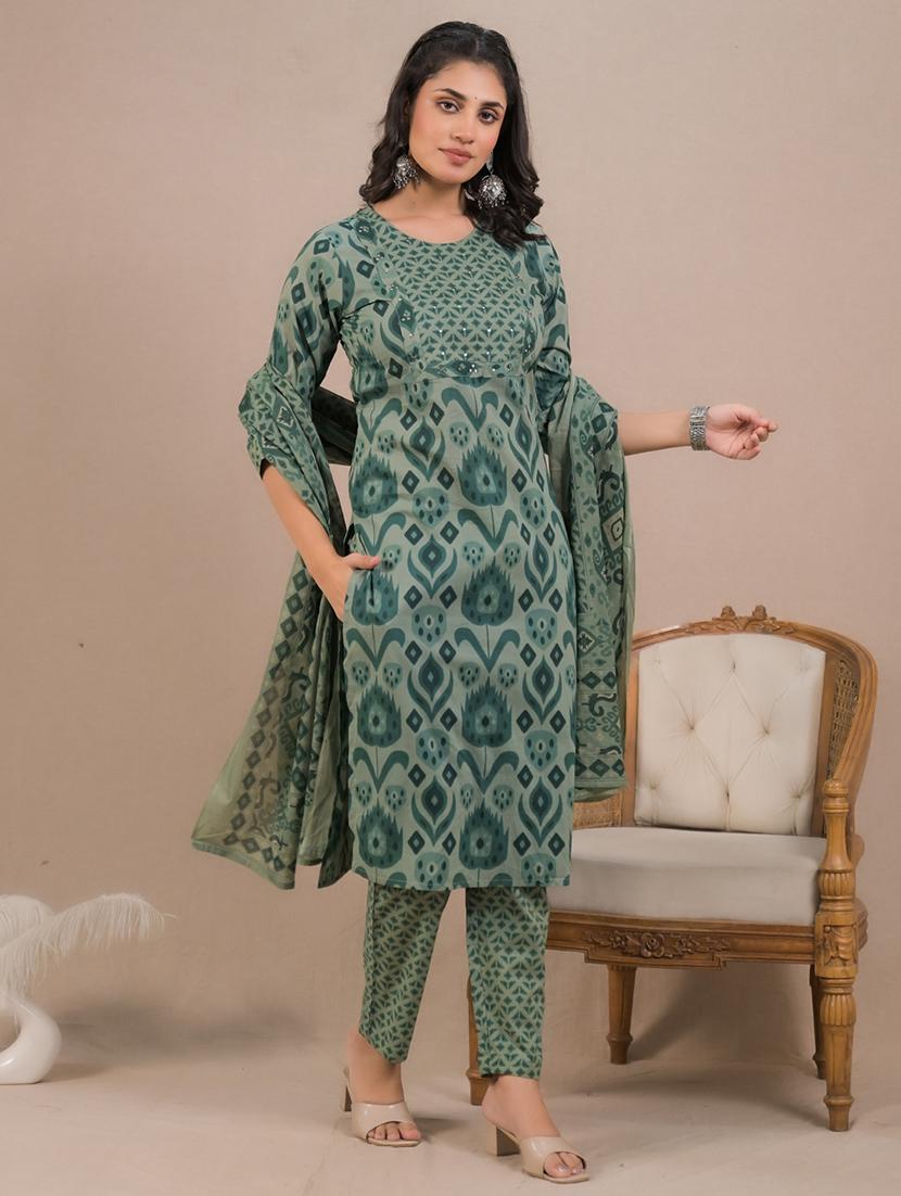 women three quarter sleeve kurta pant with dupatta set - 21962230 -  Standard Image - 1