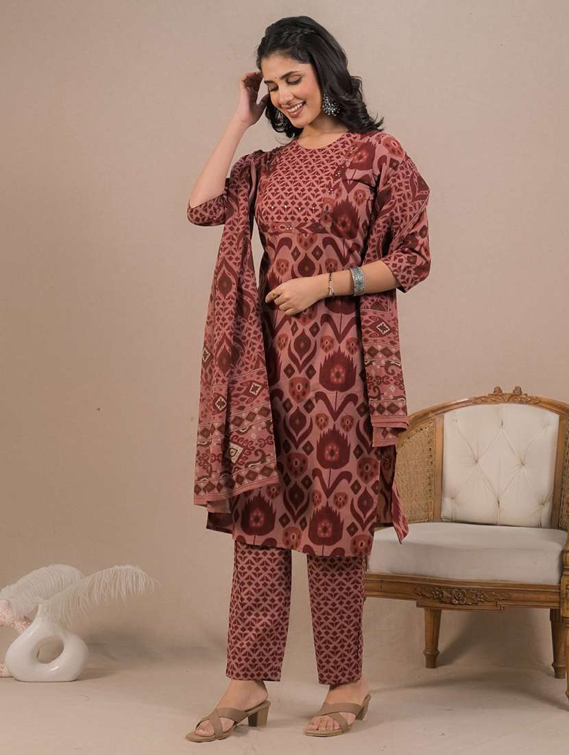 women three quarter sleeve kurta pant with dupatta set - 21962231 -  Standard Image - 1