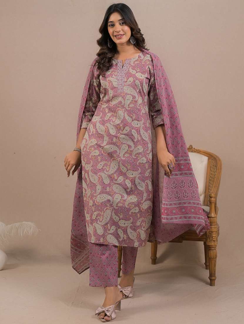 women three quarter sleeve kurta pant with dupatta set - 21962233 -  Standard Image - 1