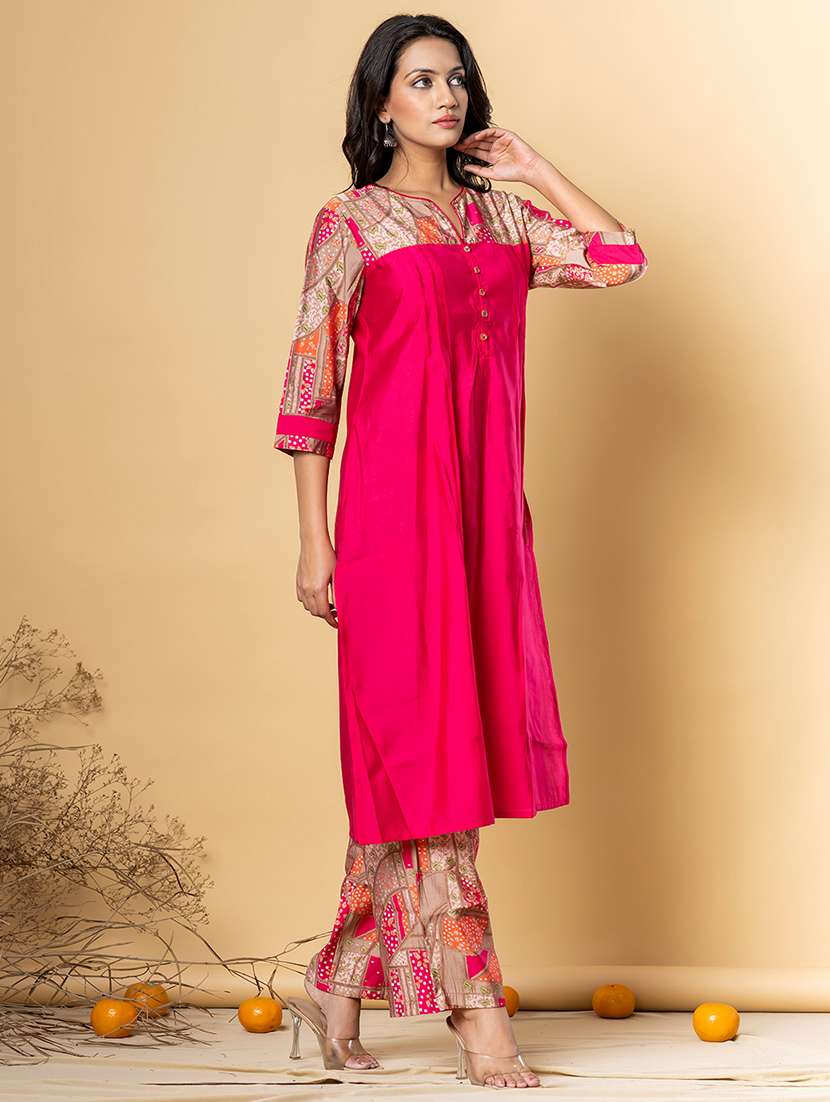 women three quarter sleeve kurta pant set - 21962248 -  Standard Image - 1