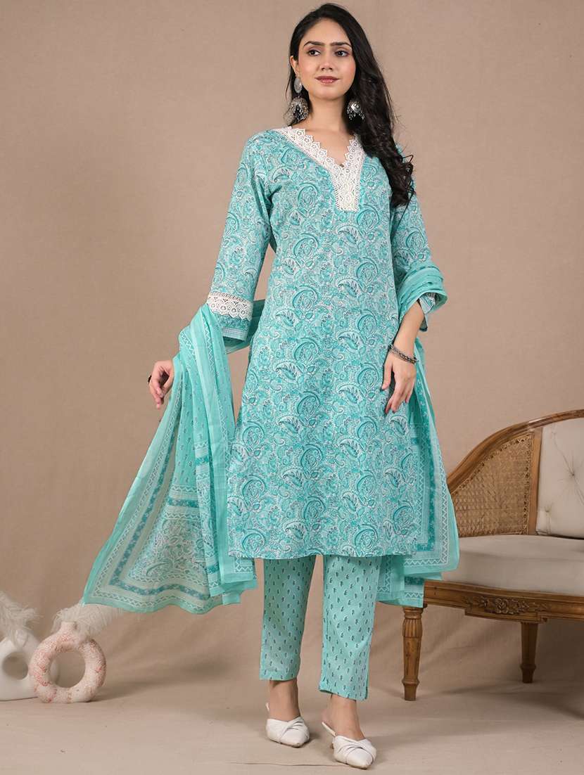 women three quarter sleeve kurta pant with dupatta set - 21962258 -  Standard Image - 1