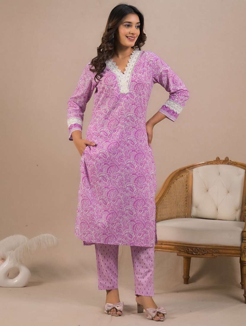 women three quarter sleeve kurta pant with dupatta set - 21962259 -  Standard Image - 1
