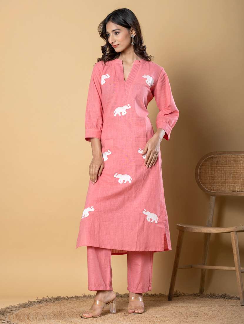 women embroidered three quarter sleeve kurta pant set - 21962265 -  Standard Image - 1