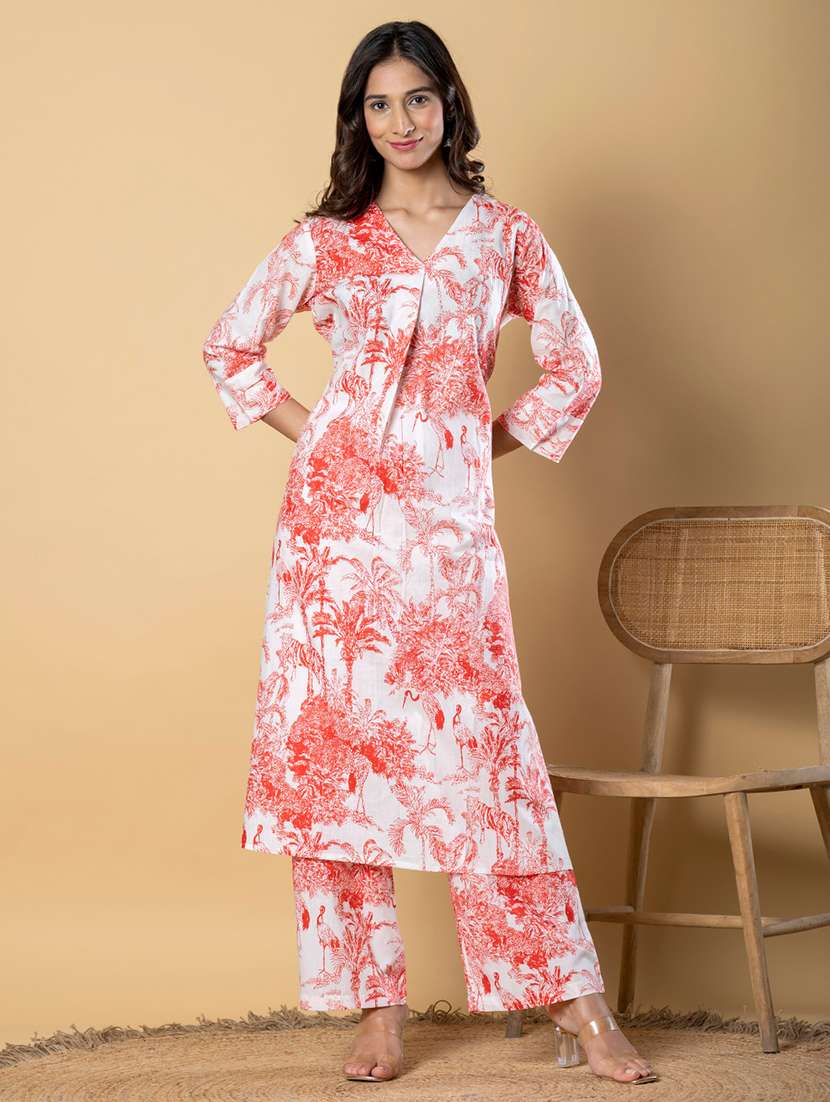 women printed three quarter sleeve kurta pant set - 21962266 -  Standard Image - 1