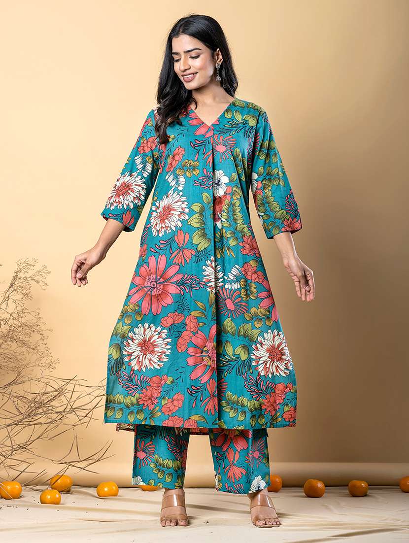 women printed three quarter sleeve kurta pant set - 21962269 -  Standard Image - 1
