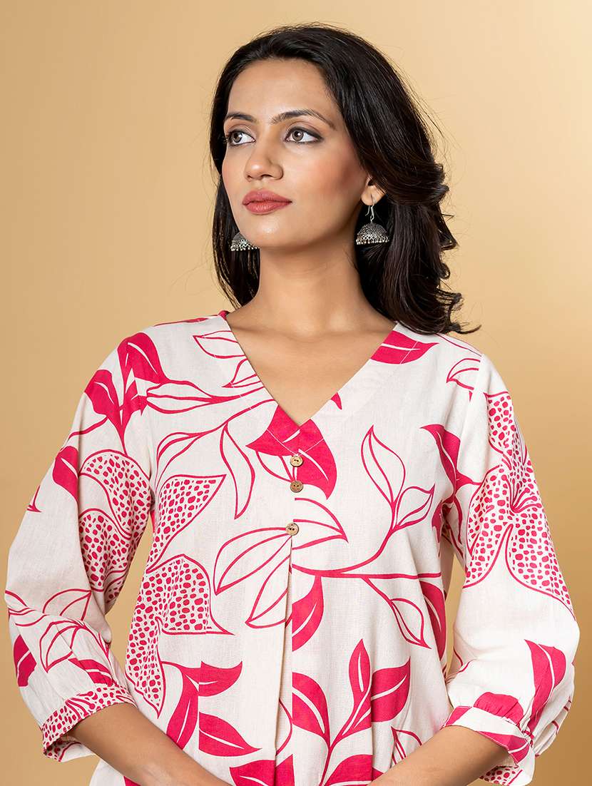 women printed three quarter sleeve kurta pant set - 21962271 -  Standard Image - 4