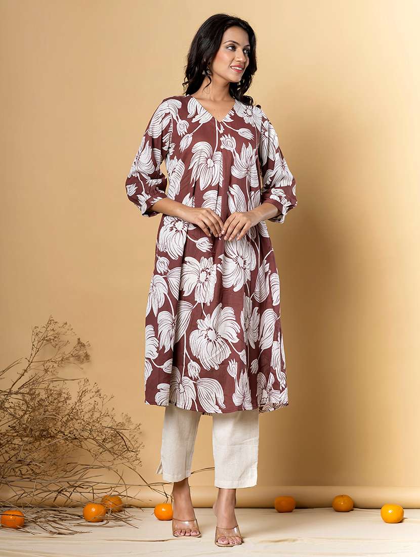 women printed three quarter sleeve kurta pant set - 21962272 -  Standard Image - 1