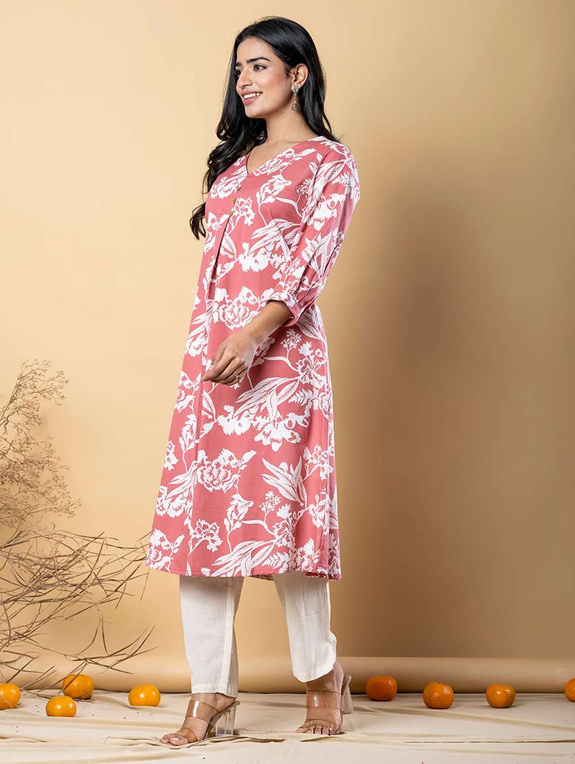 women printed three quarter sleeve kurta pant set - 21962275 -  Standard Image - 1