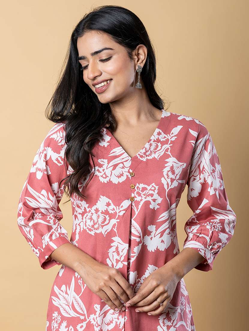 women printed three quarter sleeve kurta pant set - 21962275 -  Standard Image - 4