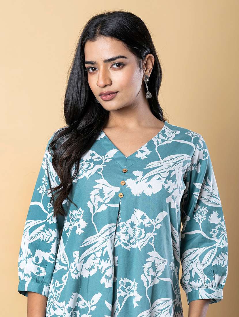 women printed three quarter sleeve kurta pant set - 21962276 -  Standard Image - 4