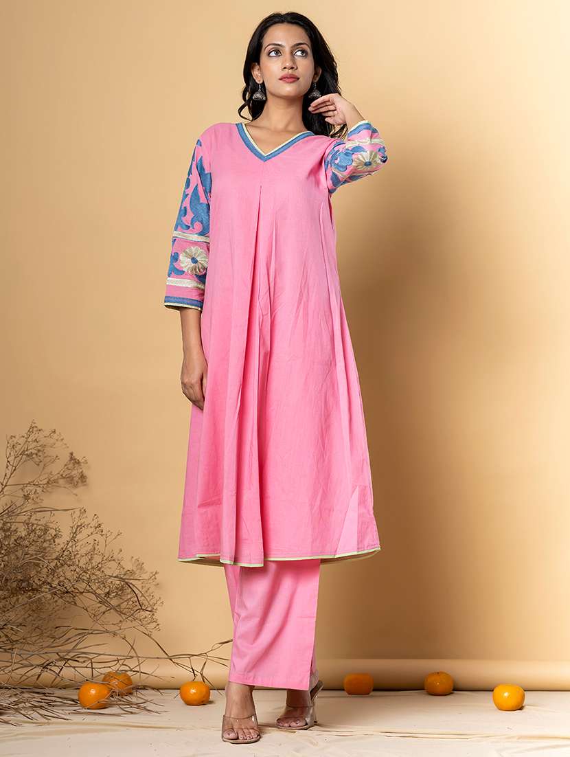 women printed three quarter sleeve kurta pant set - 21962278 - Standard Image - 1