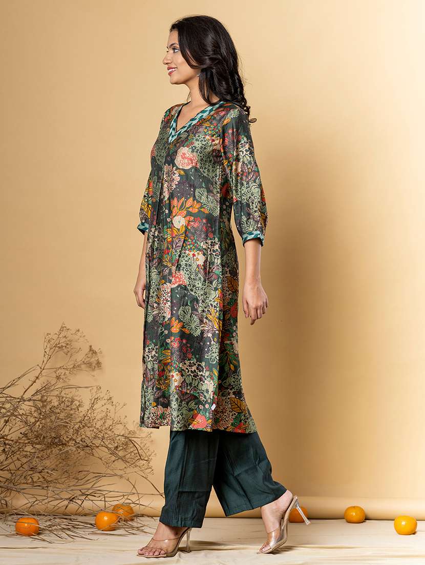 women printed three quarter sleeve kurta pant set - 21962280 -  Standard Image - 1
