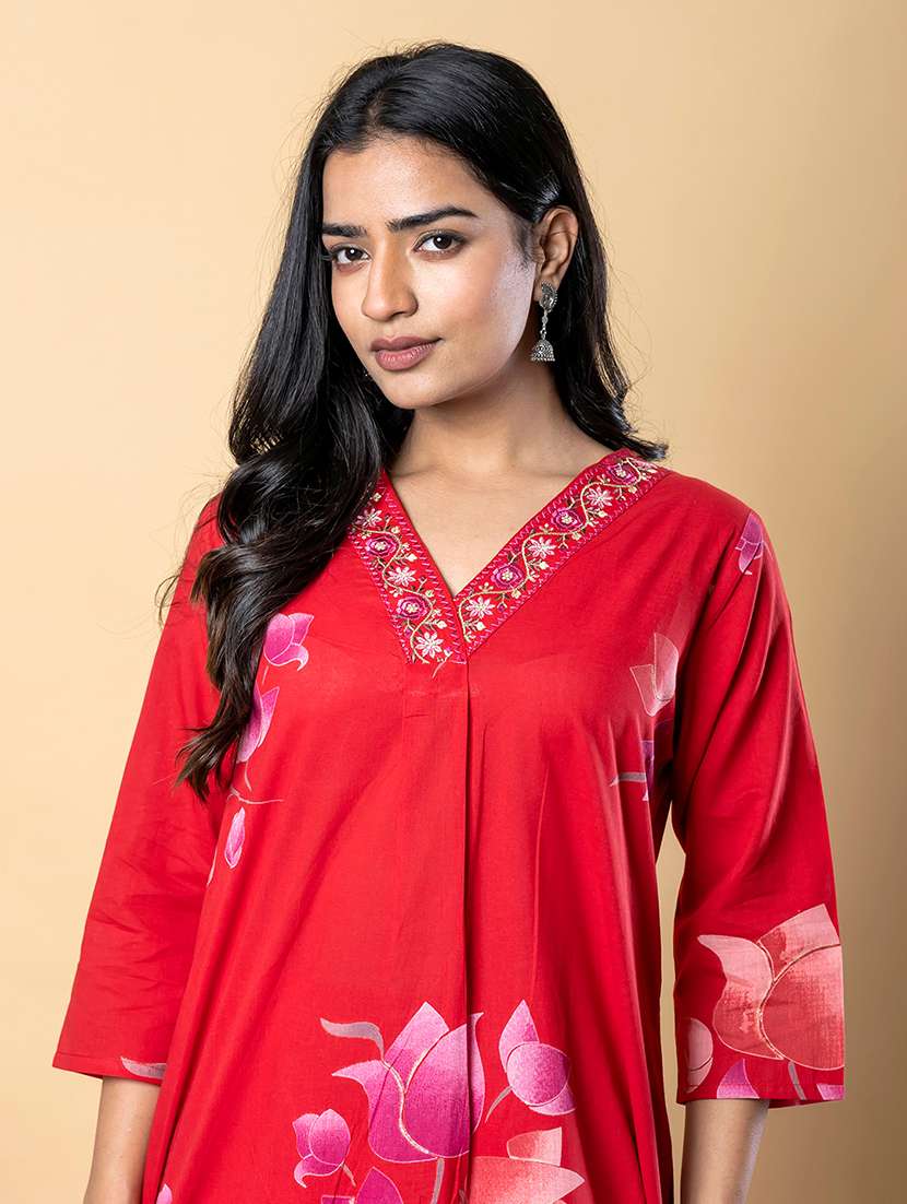 women printed three quarter sleeve kurta pant set - 21962282 - Standard Image - 4