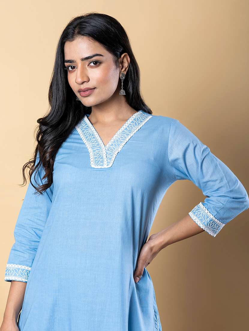 women embroidered three quarter sleeve kurta pant set - 21962288 -  Standard Image - 4