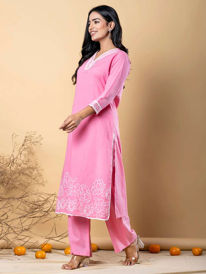 women embroidered three quarter sleeve kurta pant set - 21962289 - Standard Image - 1