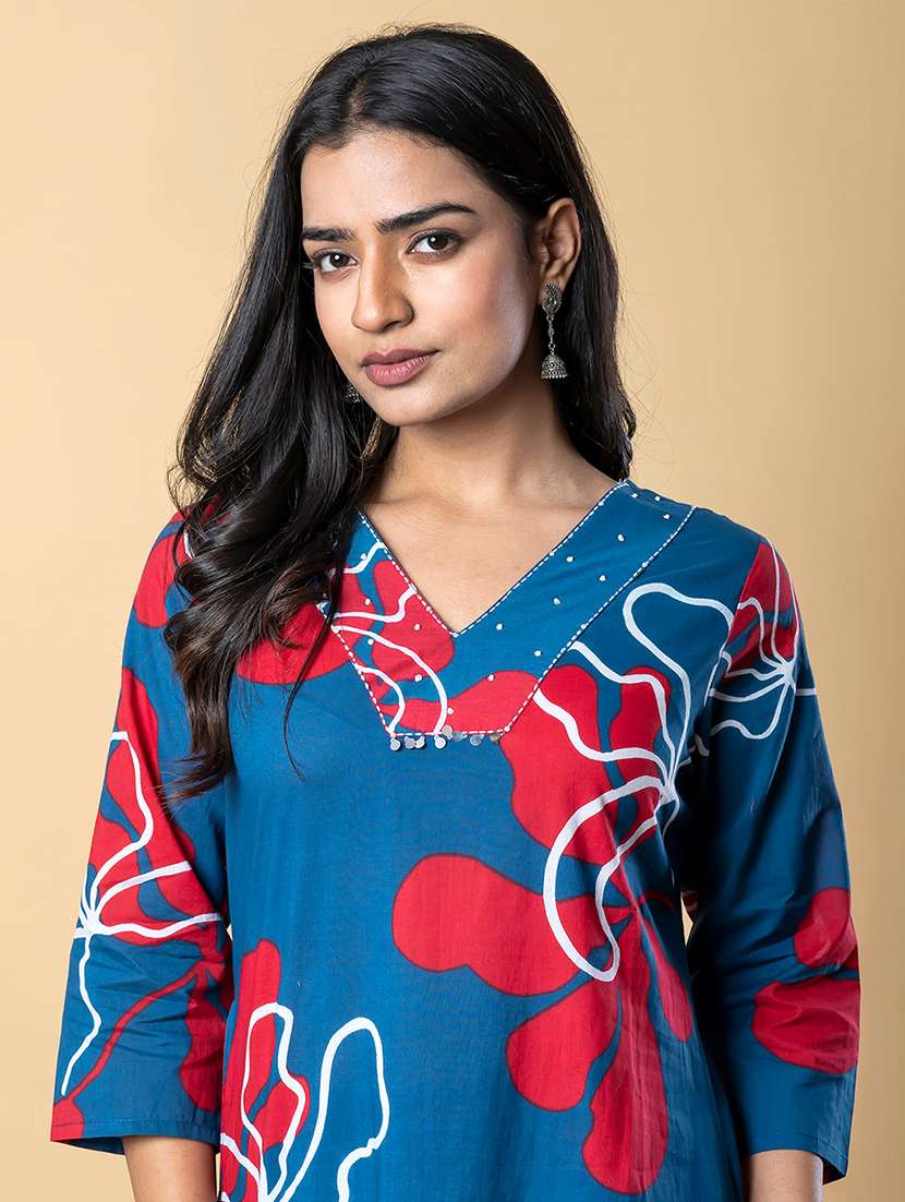 women printed three quarter sleeve kurta pant set - 21962296 -  Standard Image - 4