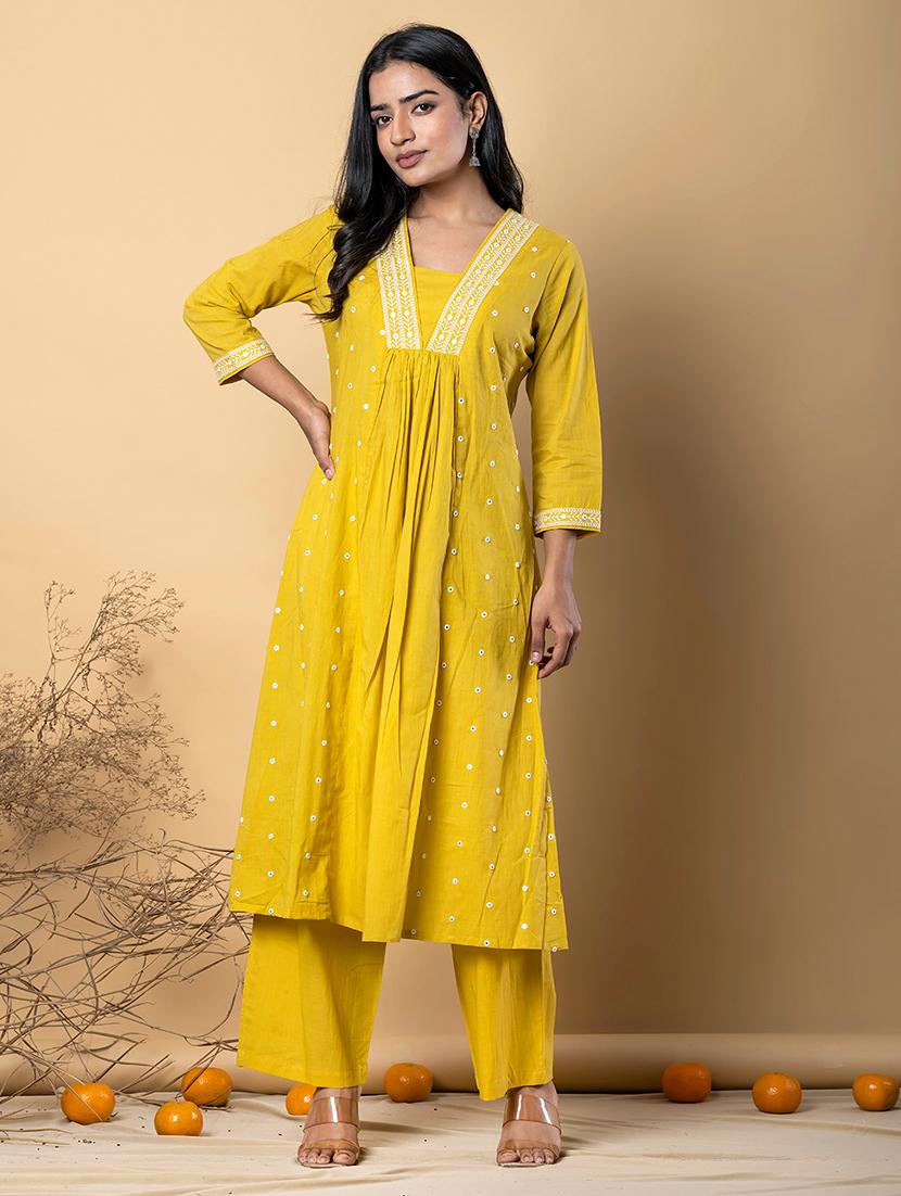 women embroidered three quarter sleeve kurta pant set - 21962297 -  Standard Image - 1