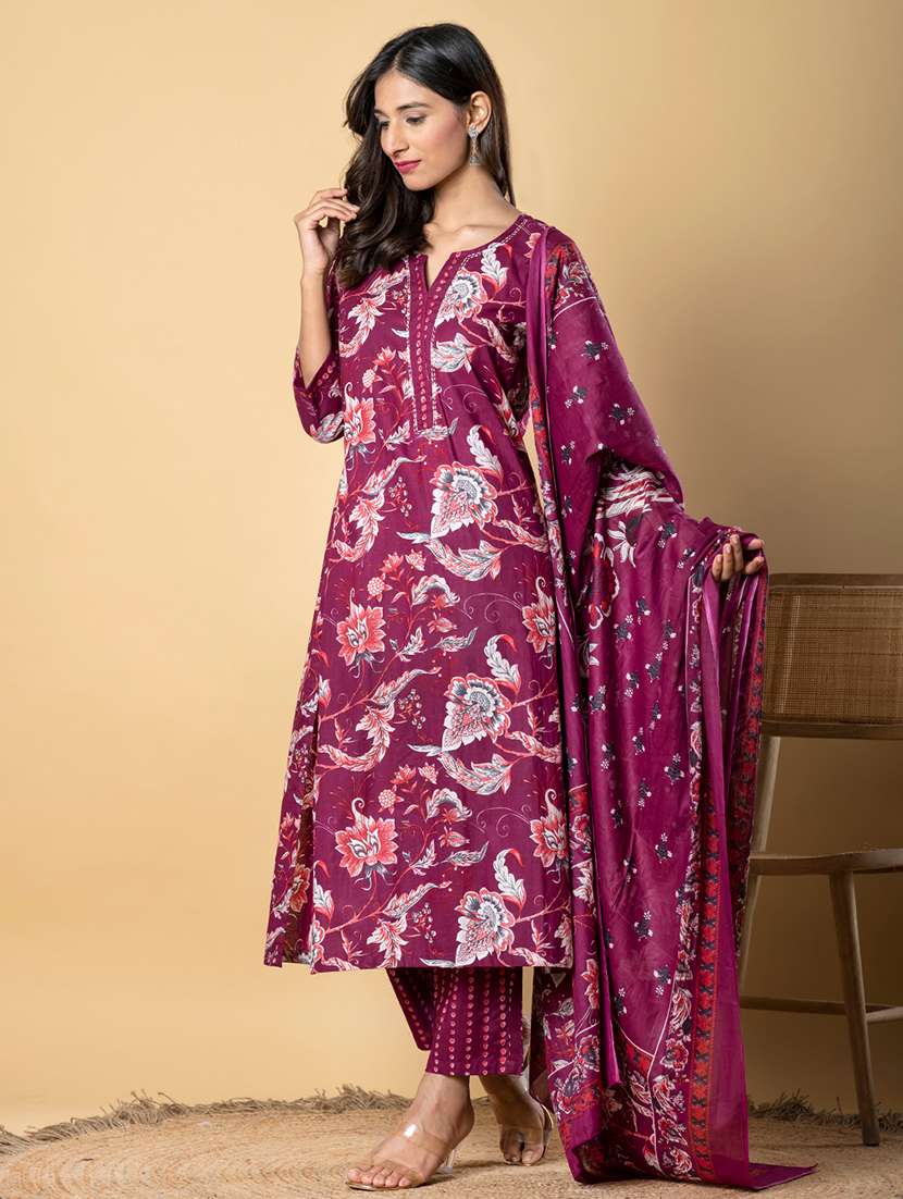 women three quarter sleeve kurta pant with dupatta set - 21962299 -  Standard Image - 1