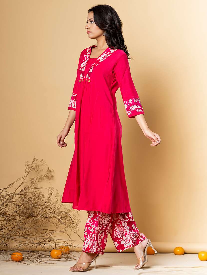 women printed three quarter sleeve kurta pant set - 21962309 -  Standard Image - 1
