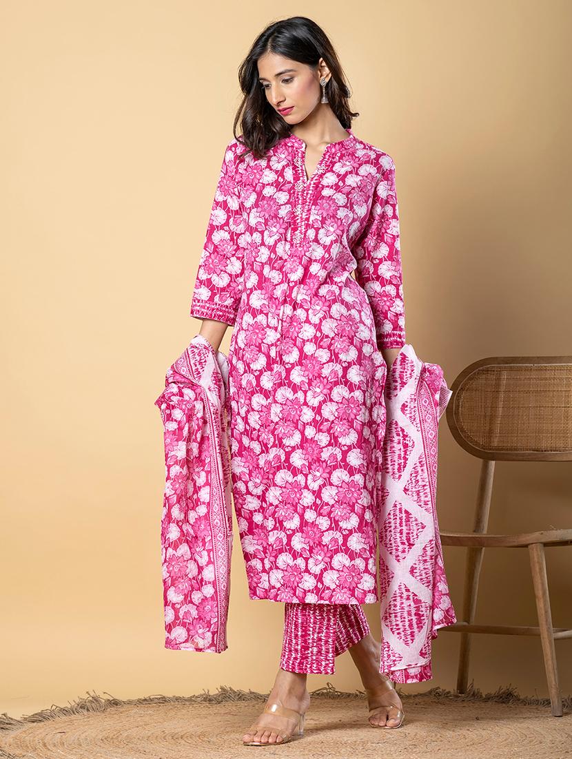 women three quarter sleeve kurta pant with dupatta set - 21962311 -  Standard Image - 1