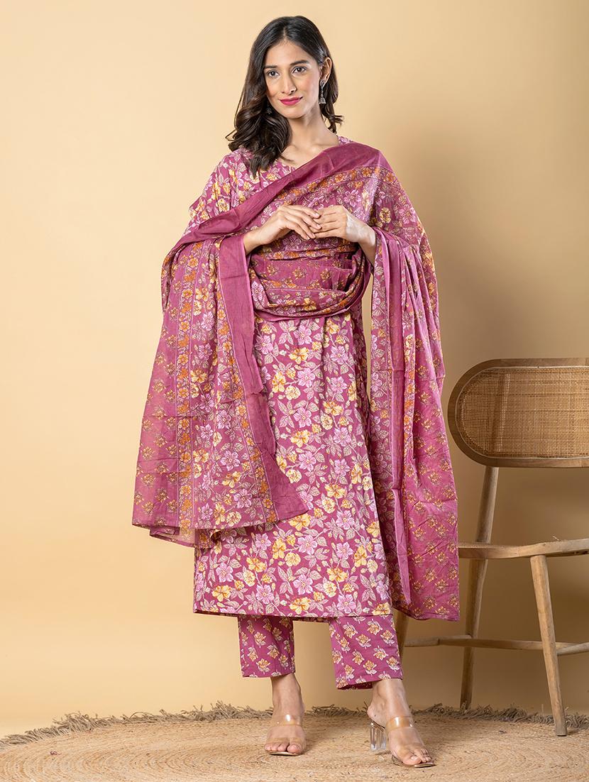 women three quarter sleeve kurta pant with dupatta set - 21962314 -  Standard Image - 1