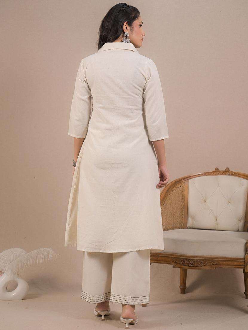 women embroidered three quarter sleeve kurta pant set - 21962324 -  Standard Image - 4