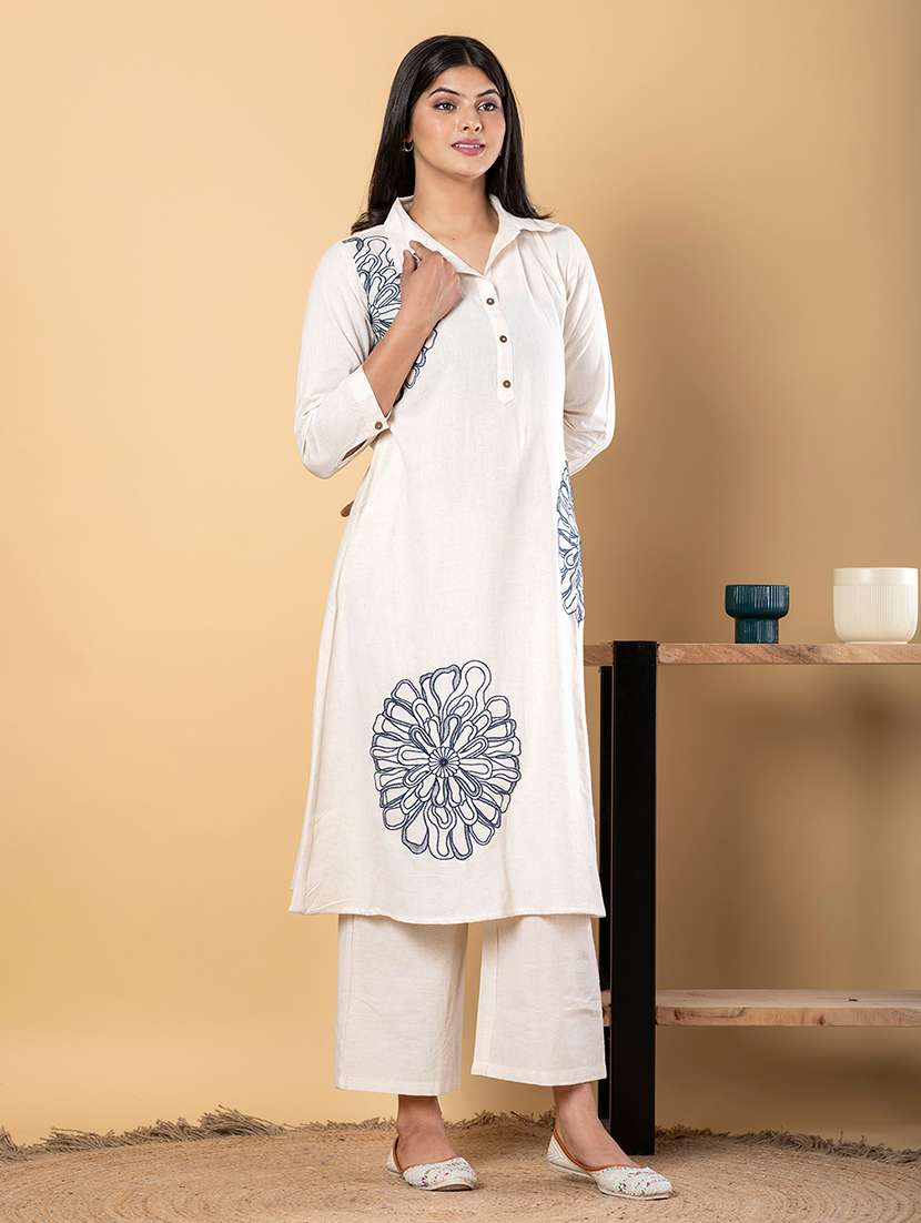 women embroidered three quarter sleeve kurta pant set - 21962328 - Standard Image - 1
