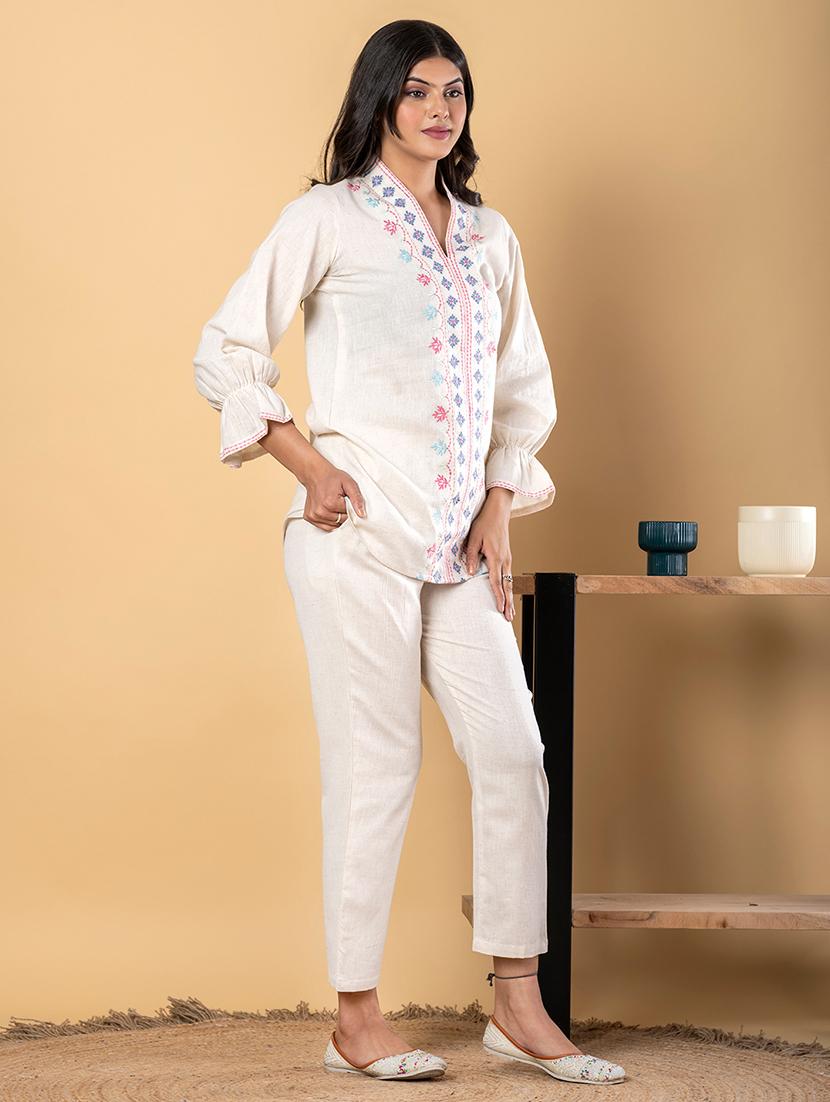 women embroidered long sleeve ethnic co-ord set - 21962348 - Standard Image - 1