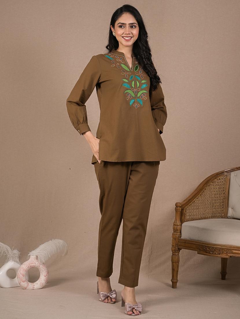 women embroidered long sleeve ethnic co-ord set - 21962355 - Standard Image - 1