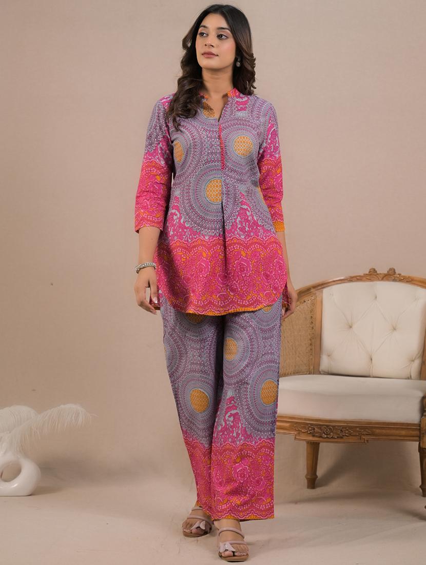 women three quarter sleeve ethnic co-ord set - 21962358 - Standard Image - 1