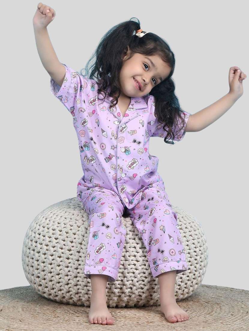 girls printed nightwear pyjama set