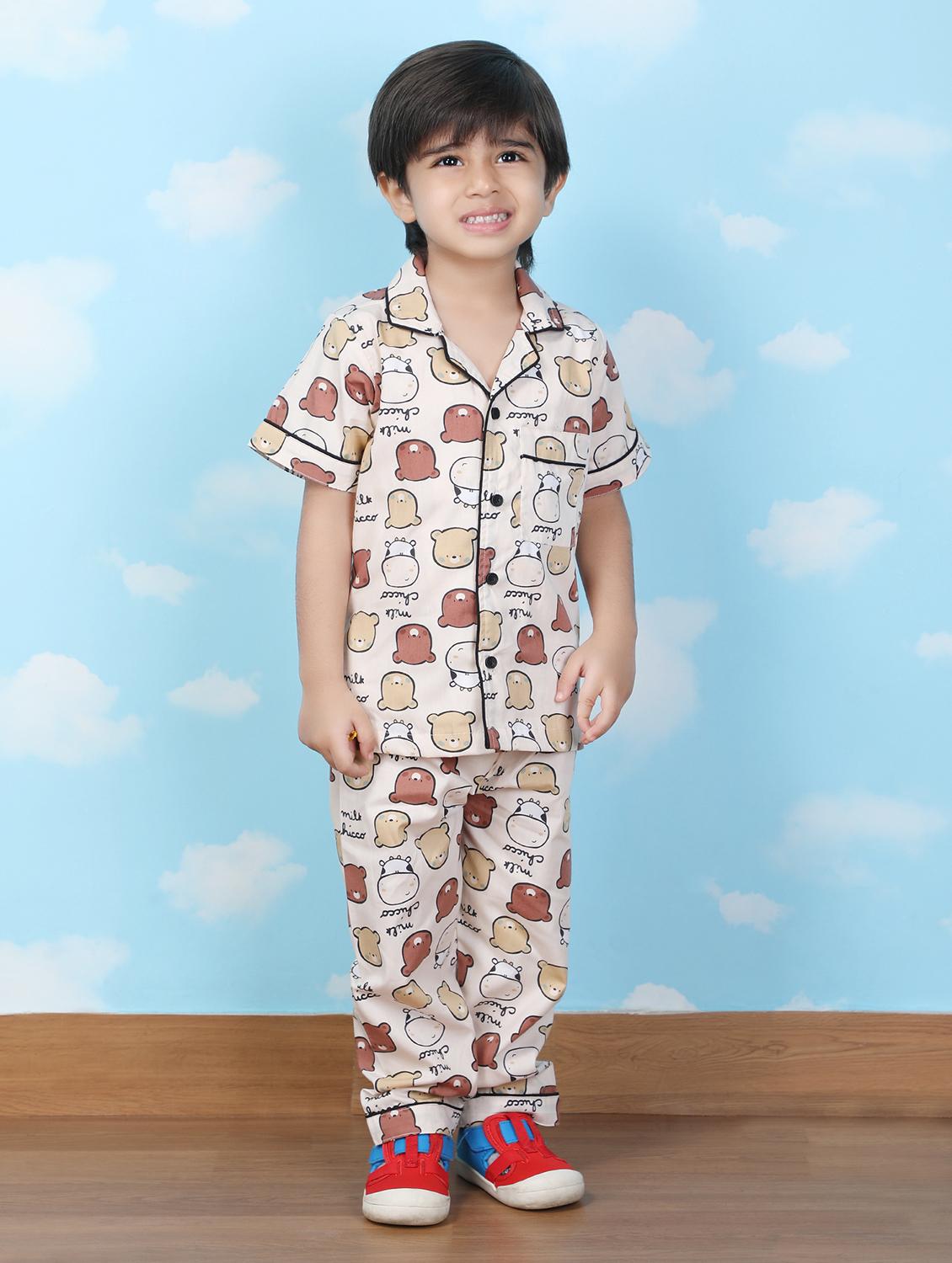 animal print cotton brown pyjama set - 21962409 -  Standard Image - 1