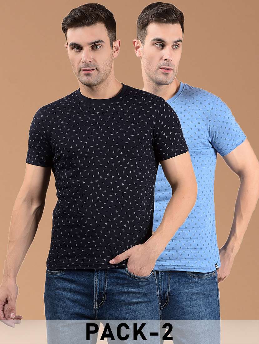 men pack of 2 printed short sleeve slim fit t-shirt