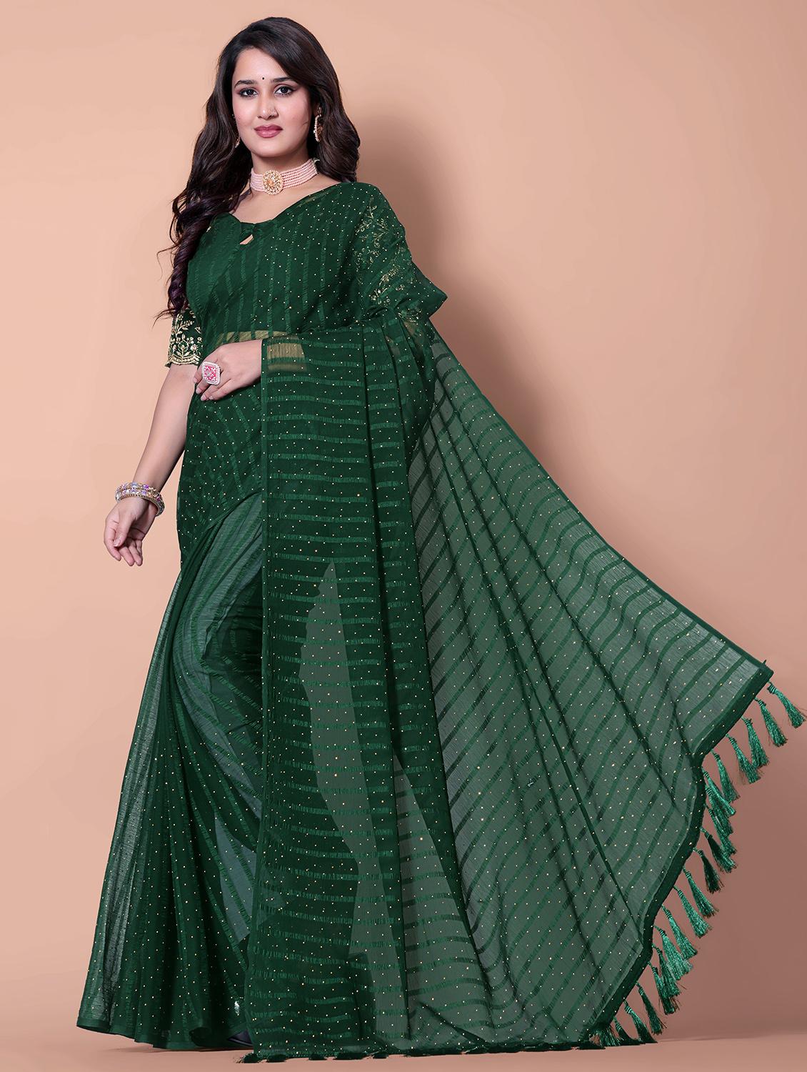 women striped embellished saree with blouse - 21962455 -  Standard Image - 1