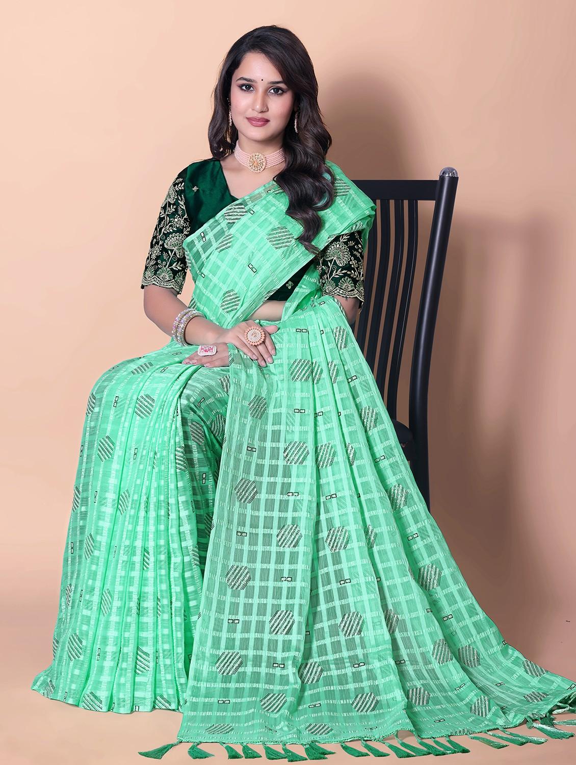 women checkered casual wear saree with blouse - 21962464 - Standard Image - 1