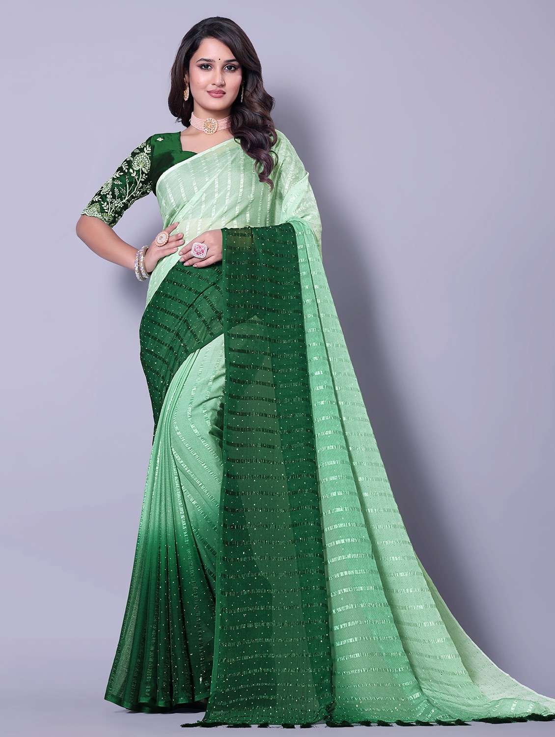 women ombre printed saree with blouse