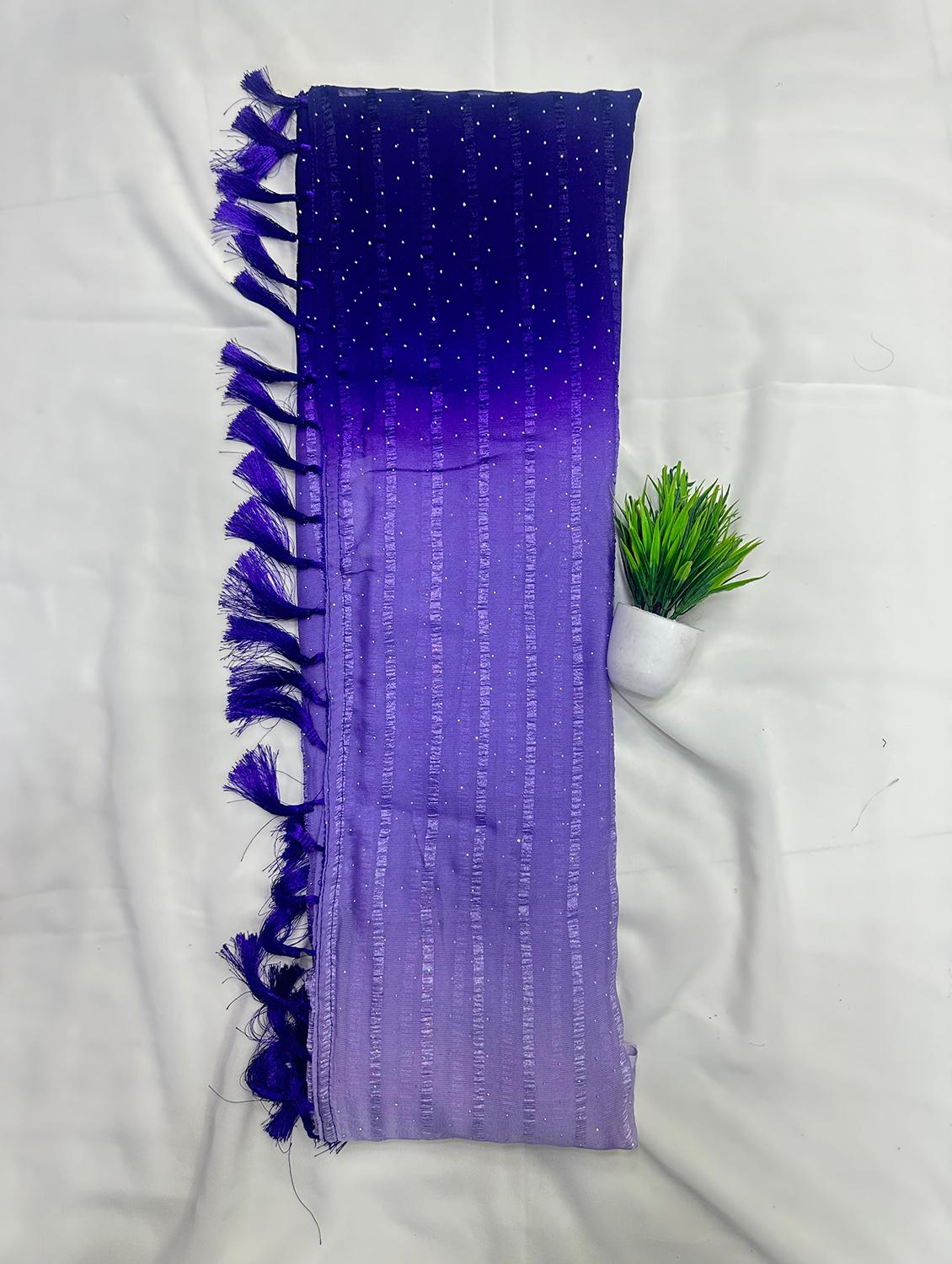 women striped embellished saree with blouse - 21962468 - Standard Image - 1