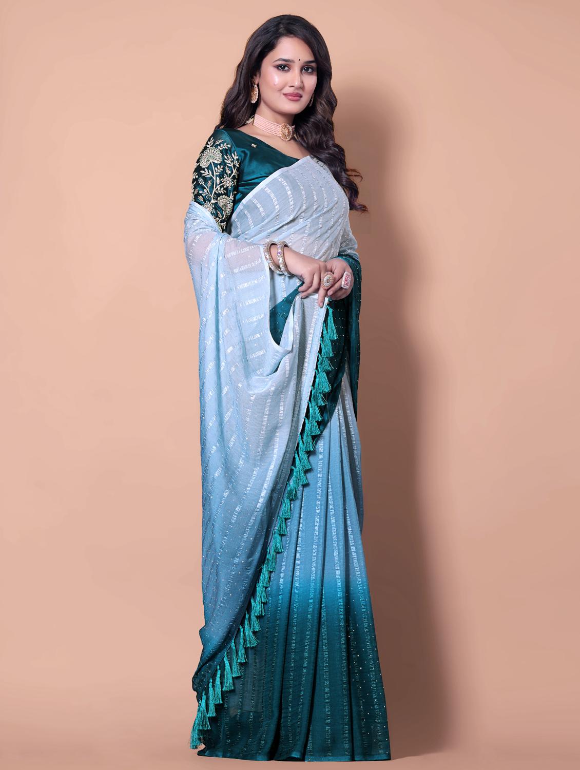 women ombre printed saree with blouse - 21962470 - Standard Image - 1