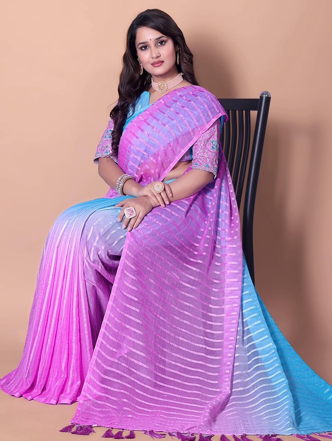 women ombre printed saree with blouse - 21962472 - Standard Image - 1