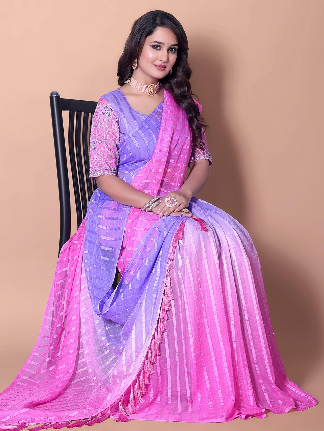 women ombre printed saree with blouse - 21962475 - Standard Image - 1