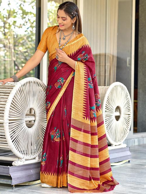 women printed casual wear saree with blouse - 21962498 -  Standard Image - 0