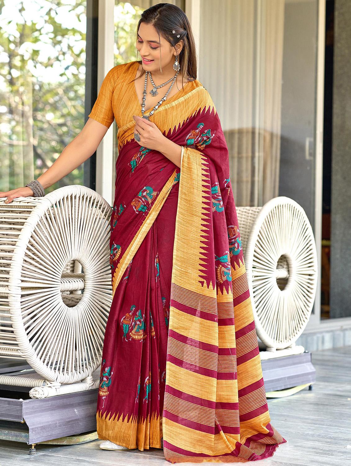 women printed casual wear saree with blouse - 21962498 -  Zoom Image - 0